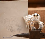 Einsiedlerkrebs als Kettenanhänger - exklusives Unikat aus Silber, Gold mit Onyx